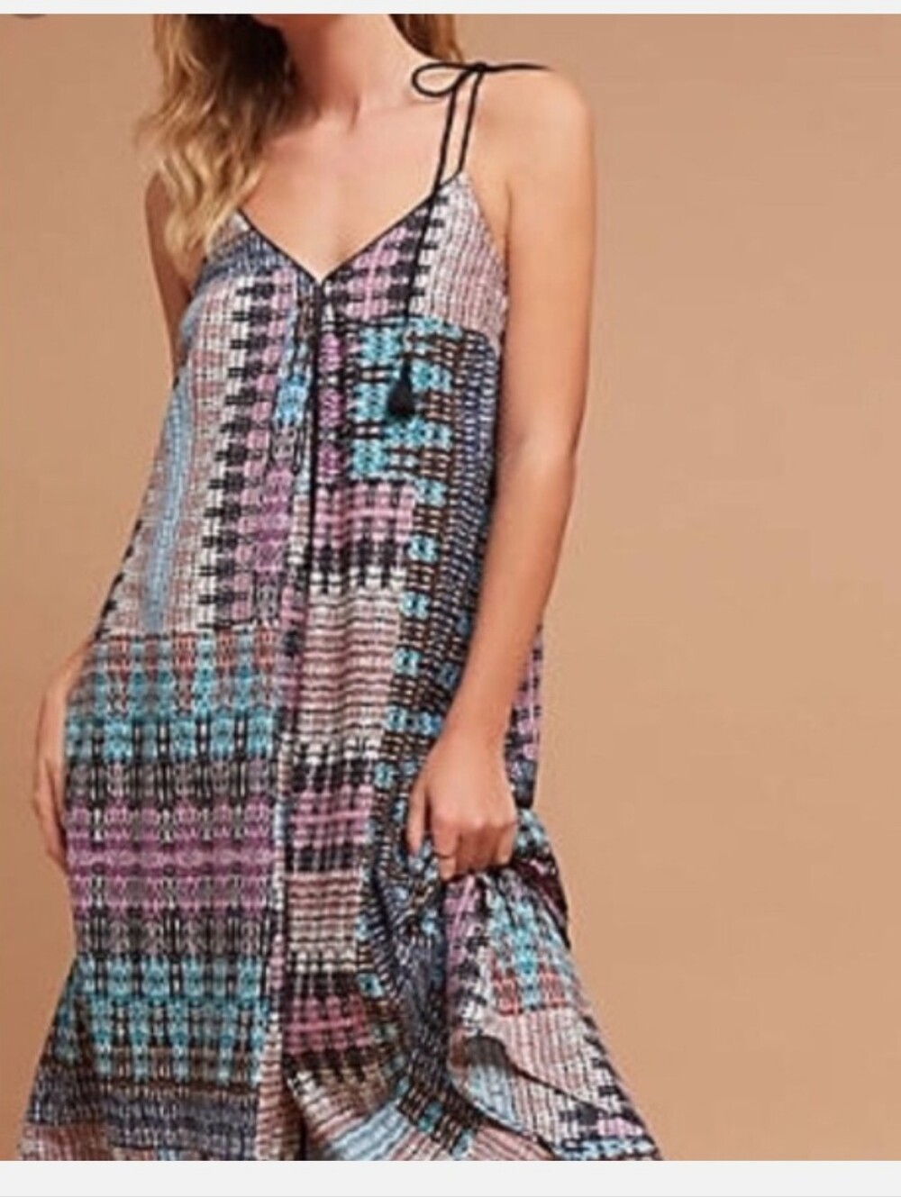 Anthropologie Akemi Kin Riviera Tassel Midi Dress Tank Festival Flowy Boho